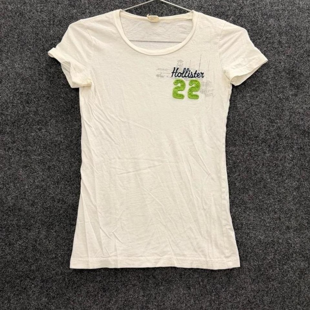 Hollister 22 Embroidered Logo Baby Tee Womens Small White Y2K Casual Top